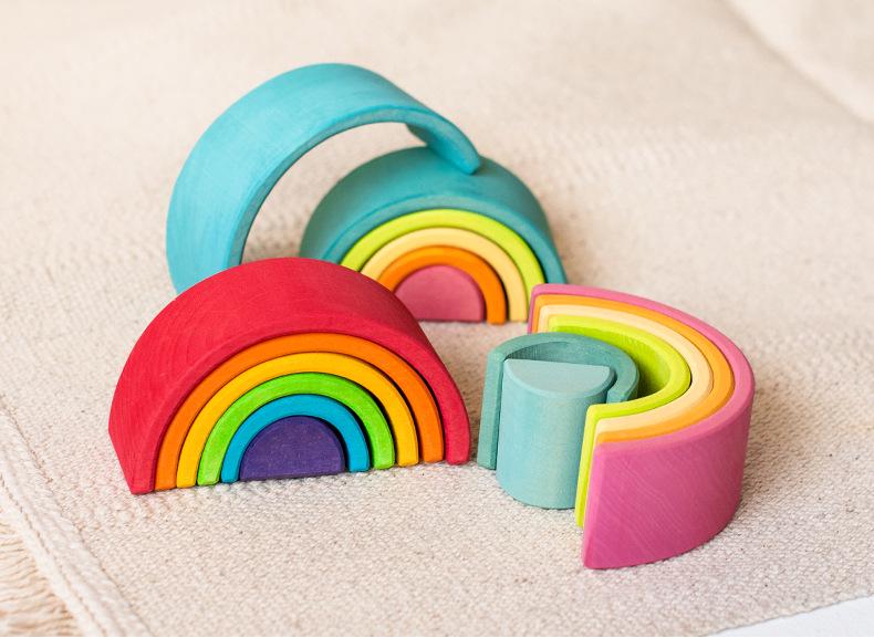 Rainbow Wooden Building Blocks: Early Education Stacking Toy & Children's Room Decor