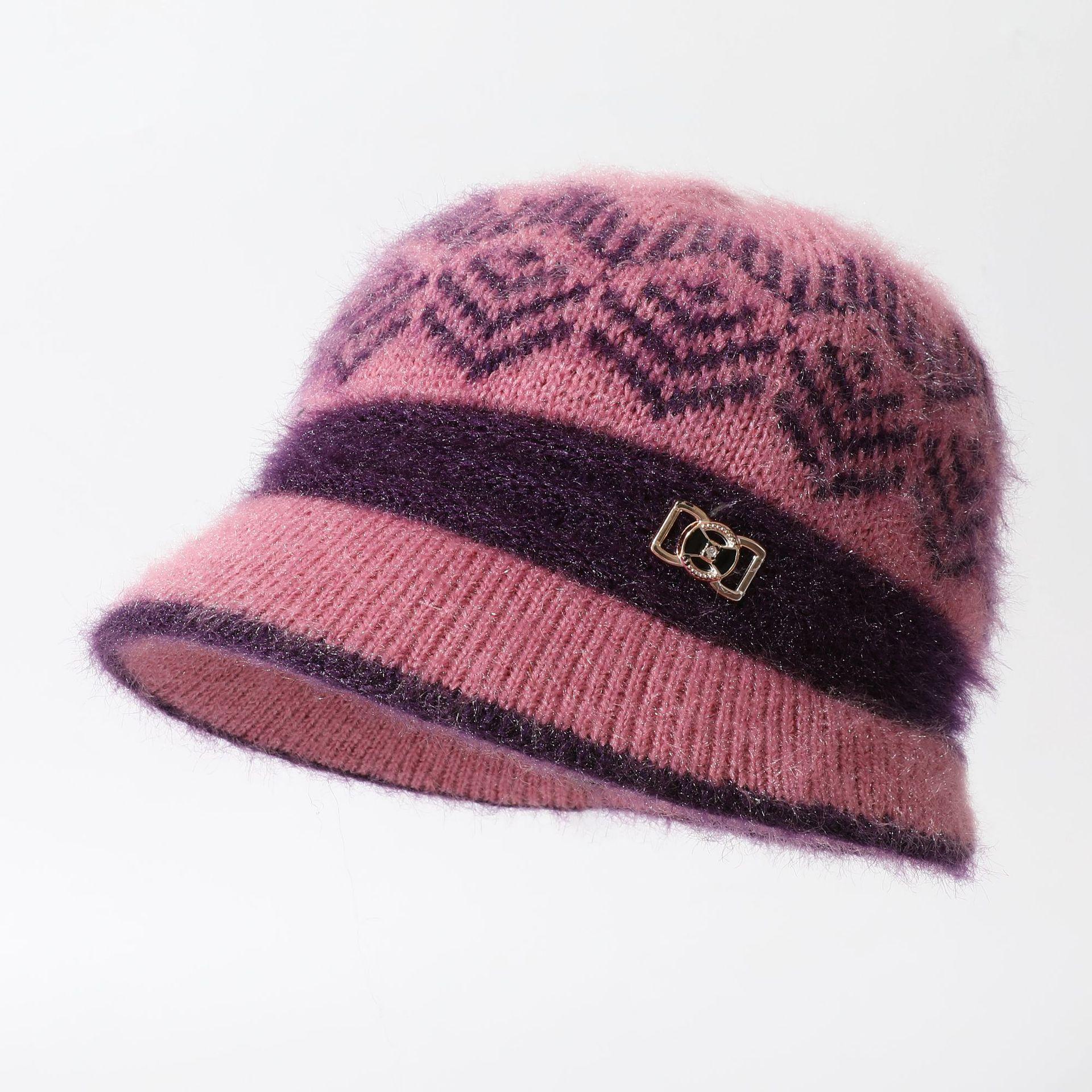 

Middle aged and Elderly Mother s Hat Women s Autumn and Winter Warm Plus Velvet Knitted Woolen Hat To Prevent Cold Grandma and Old Lady Basin Hat One Size