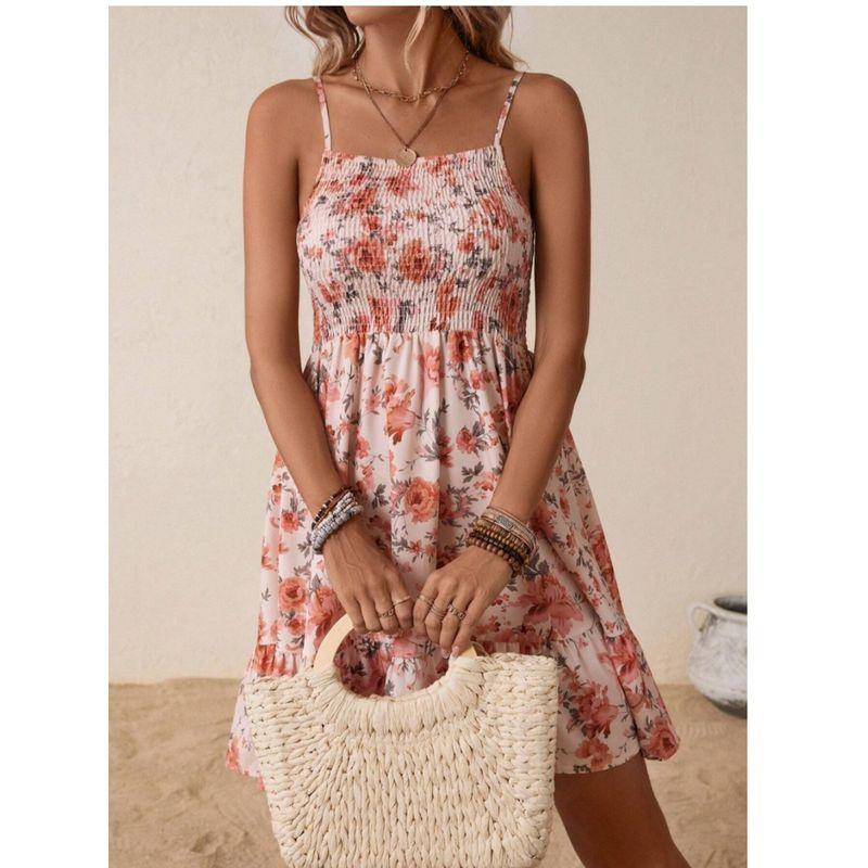 Small Sweet Summer New Arrival Fashion Style off-Neck Elastic Waist Slim Fit Backless Ruffled Spaghetti Straps Dress