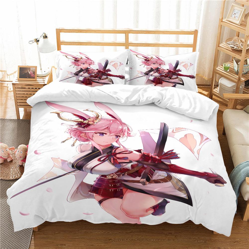 Quilt Cover Pillowcase Two Or Three-Piece Set Yae Sakura Series 3D Digital Printing Polyester
