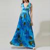 Boho Floral Print Deep V-Neck Wrap Maxi Dress Women 2026 High Waist Sleeveless Flowy Beach Vacation