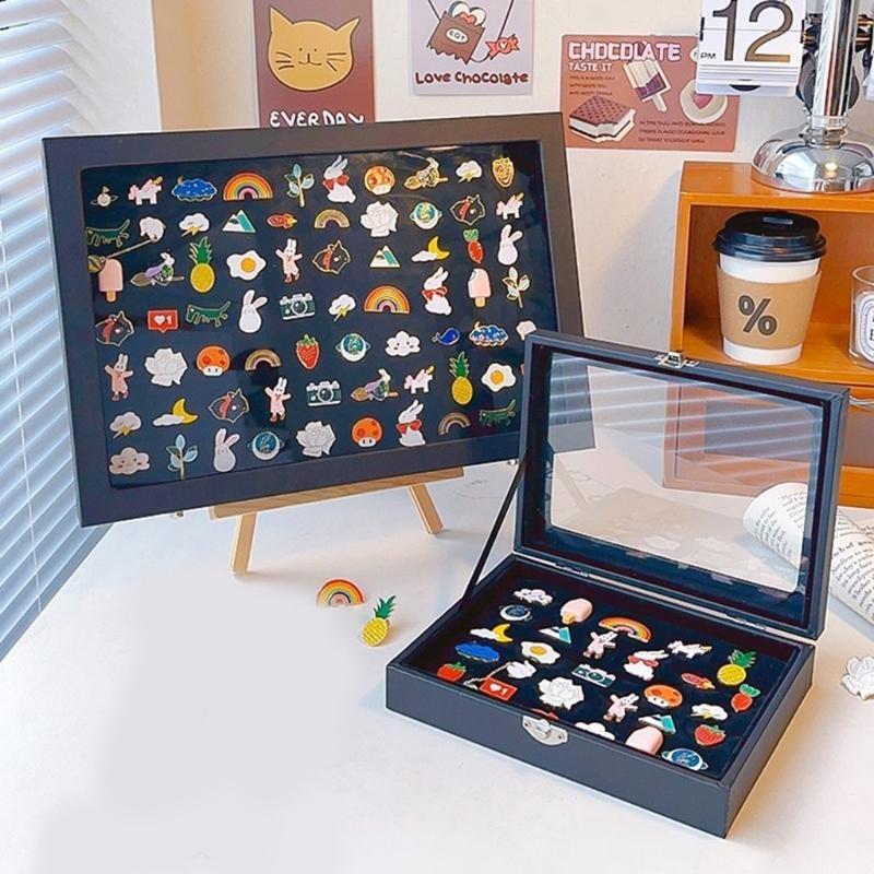 A52E Versatile Pin Collection Display Case Wall Hanging Pin Collection Case Portable Plush Badges Display Box for Badges