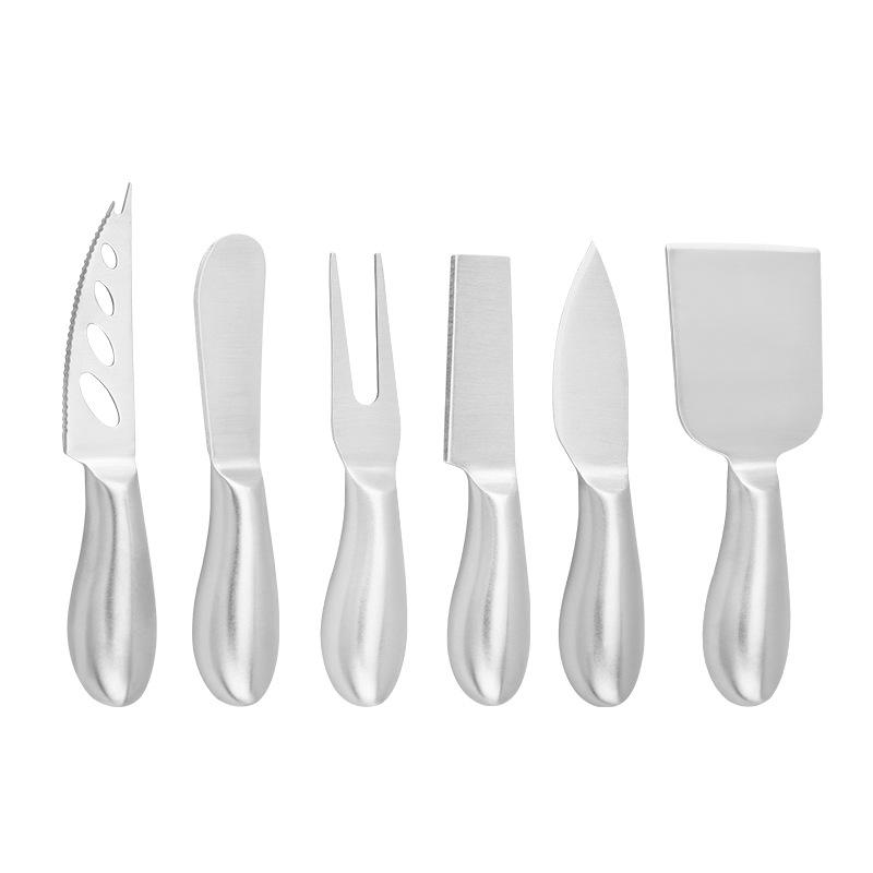 In-Stock Stainless Steel Cheese Knife Set: Hollow Handle Cheese, Butter & Pizza Knives, Fork, Spatula