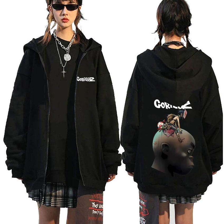 

Rock Band Gorillaz Graphic Zipper Hoodie Men Women Hip Hop Punk Oversized Streetwear Men s Fashion Retro Gothic Zip Up Jacket 3XL чорний