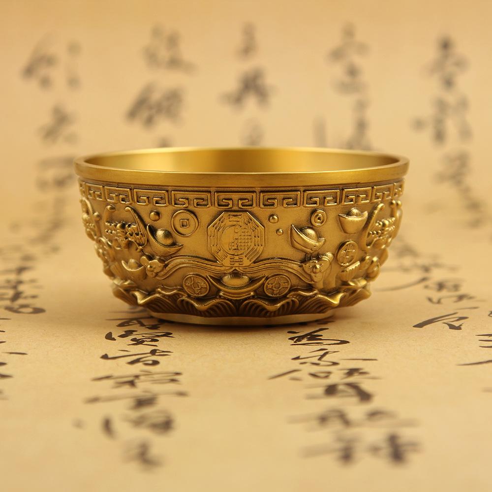 Brass Six Blessings Treasure Pot - Feng Shui Decor for Living Room, Office, or Entryway