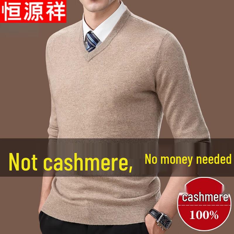 Hengyuanxiang Men's Premium Cashmere V-Neck Sweater