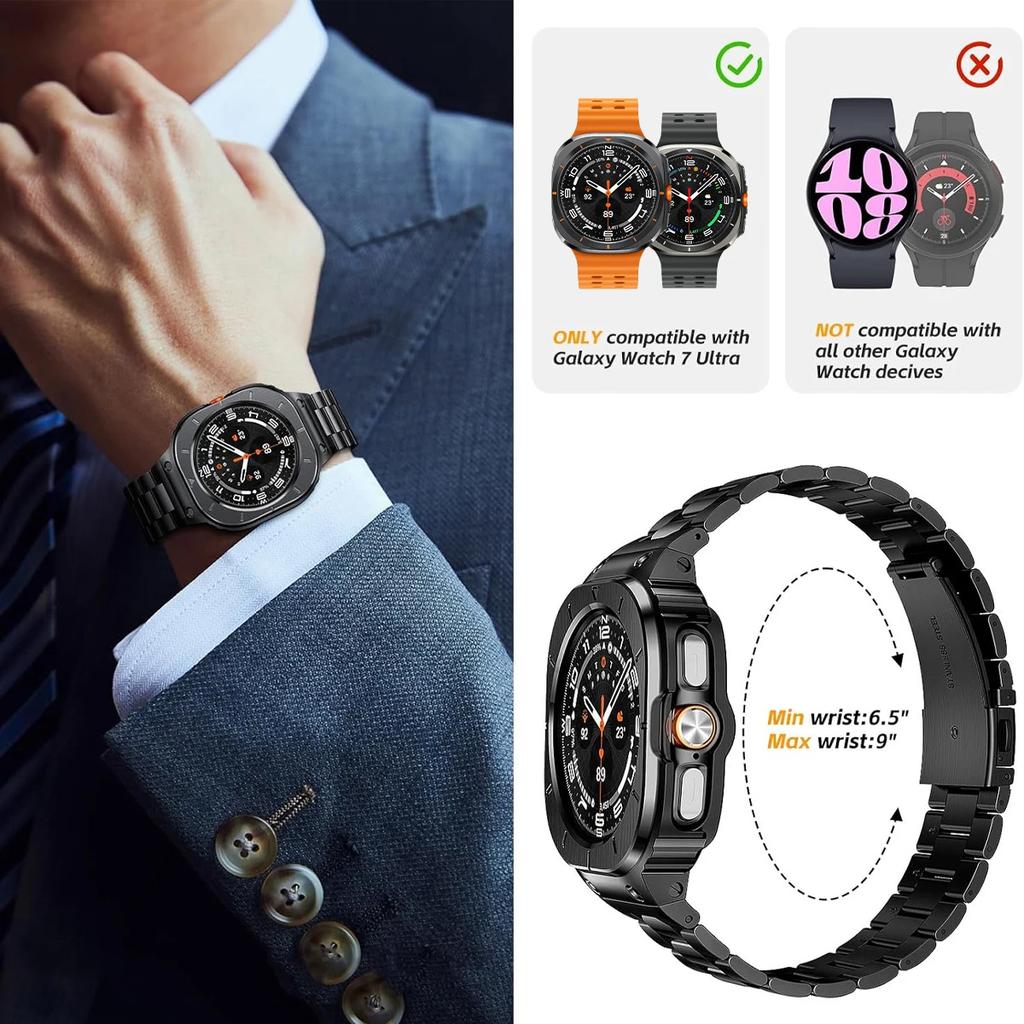 Stainless Steel Case+Strap for Samsung Galaxy Watch Ultra 2025 47mm Business Bracelet for Galaxy Watch 7 Ultra Replacement Strap
