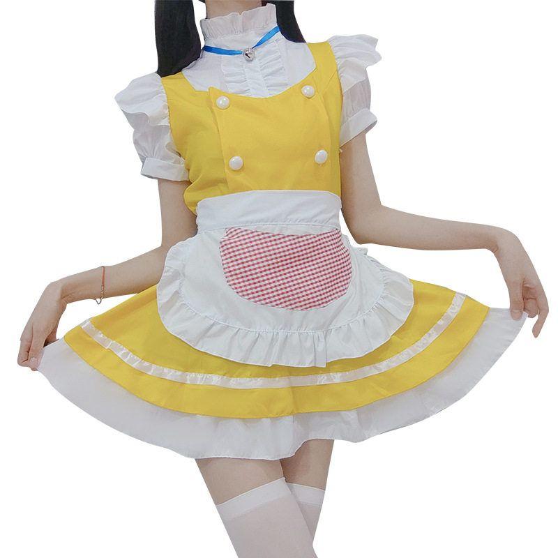 Original Japanese-Style Cute Maid Outfit with Golden Bells, Maid Costume Cosplay Anime Outfit, Cat Girl Stage Performance Costume