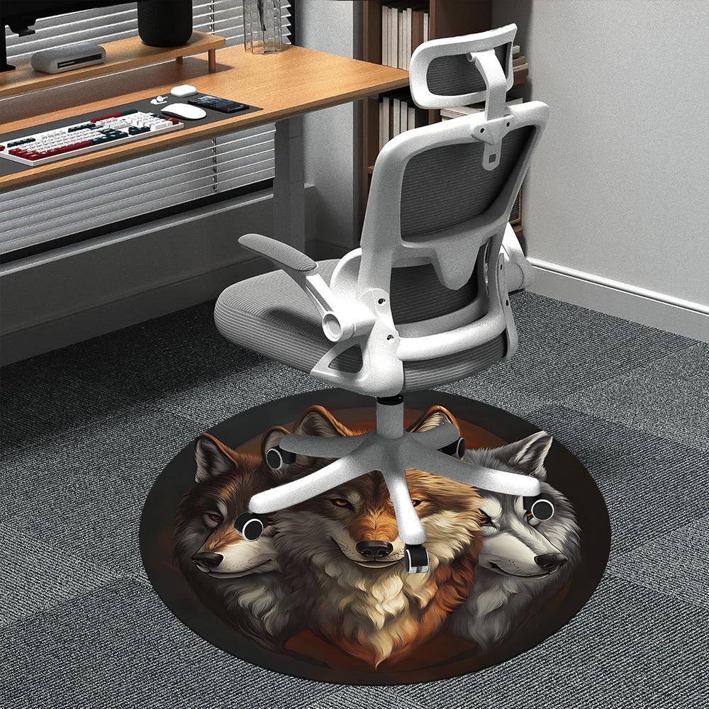 1PC Wolf Pack Office Round Area Rug, Mat Suitable ForOffice, Under Office Chairs Bedroom Living Room Home Decor, Room Deco
