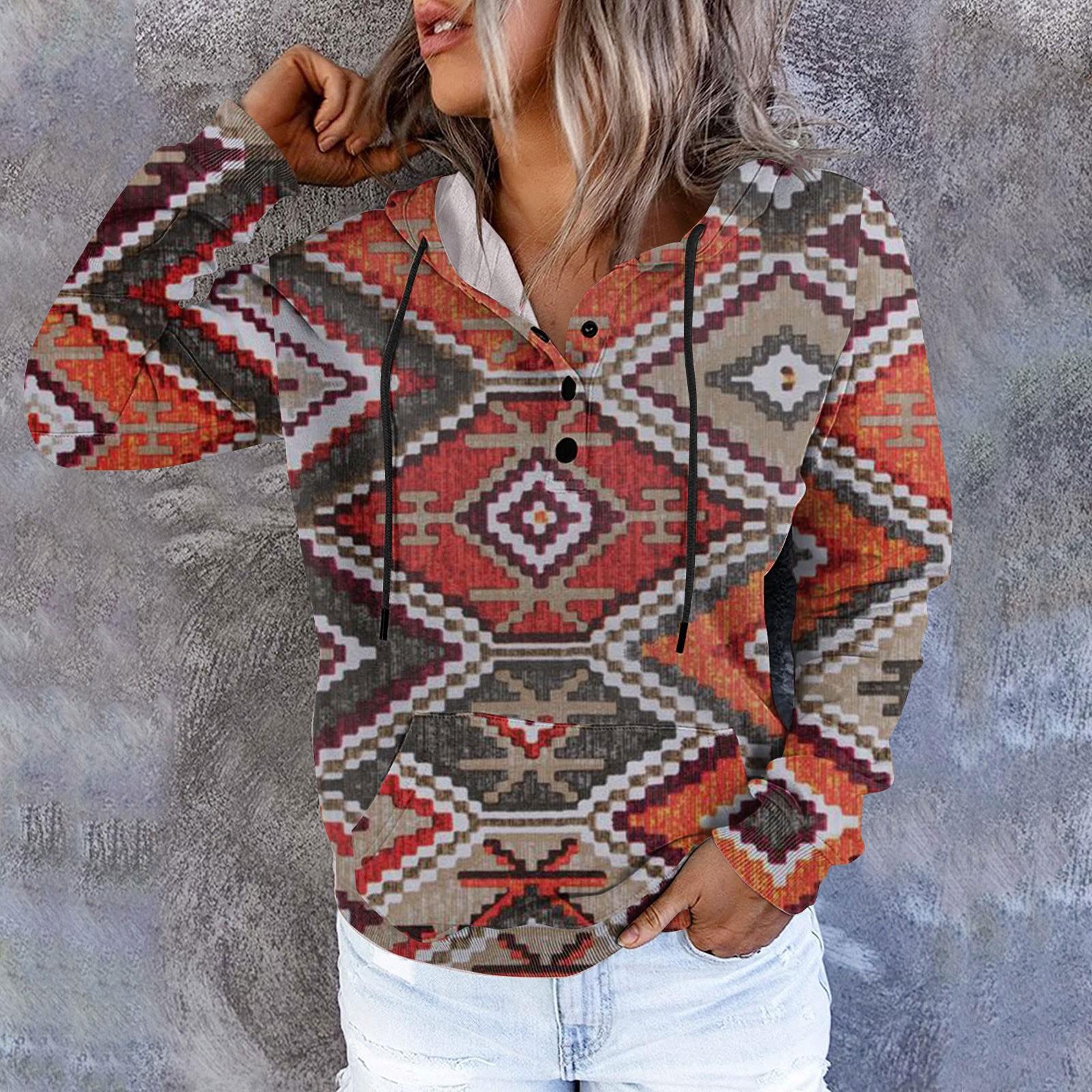 

Женский повседневный модный пуловер с длинными рукавами и капюшоном с этническим принтом 2022 года XL