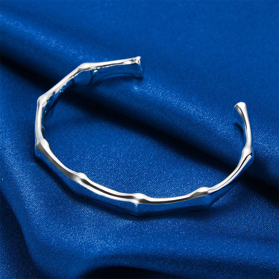 Elegant 925 Sterling Silver Delicate Bamboo-Shaped Open Bangle for Women, Fashionable Wedding Party Accessories