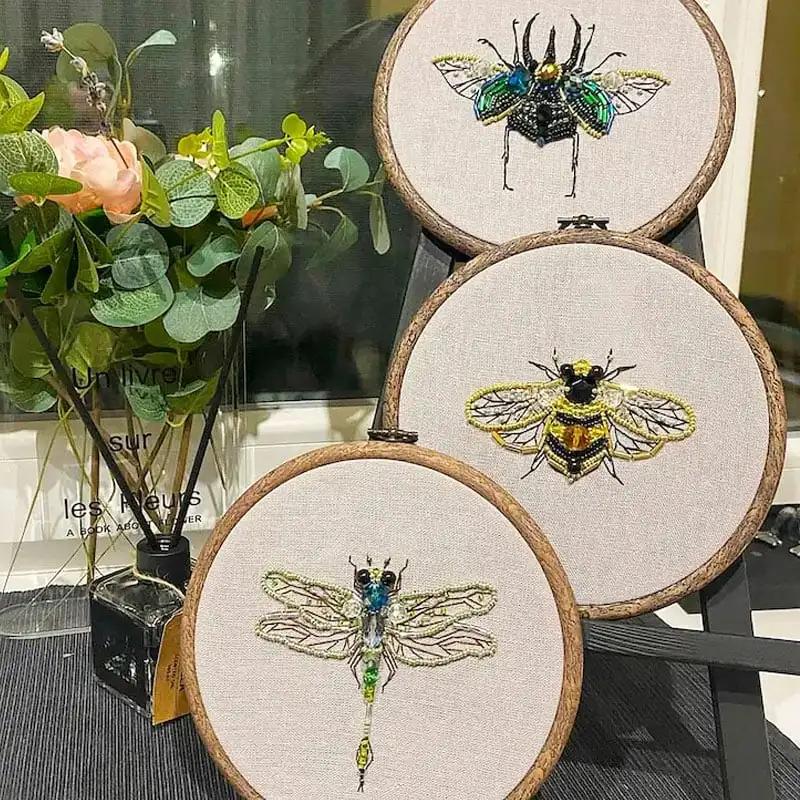 Insect Bead Embroidery DIY Craft Kit Cartoon Cross Stitch Insect Series Bead Embroidery Engraved Insect Pattern Set