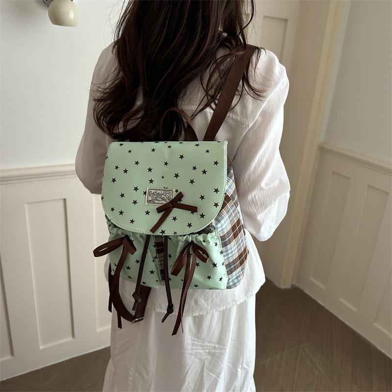 Schoolbag1011 Spring New Korean Version Niche Design Mint Green Backpack Retro Plaid Fashion Bow Backpack