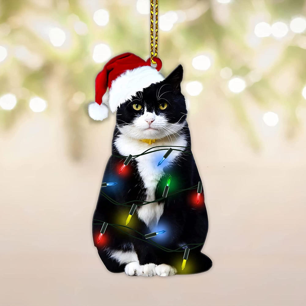 2025 Weihnachts-Kugel-Katzen-Ornament 2D Acryl Lustige Katzen-Ornamente Weihnachtsbaum Katze Hängende Dekorationen Haus Party Weihnachten Deko