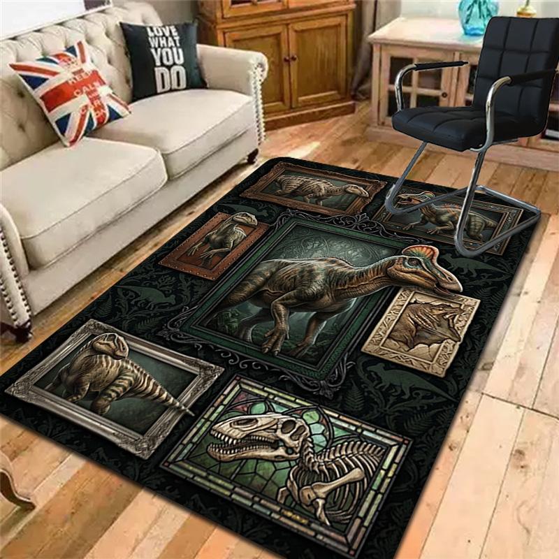 Dinosaur Art Gallery Pattern Rug Floor Mat for Living Room or Bedroom Soft and Comfortable Carpet a Gift for Birthday and Holiday.