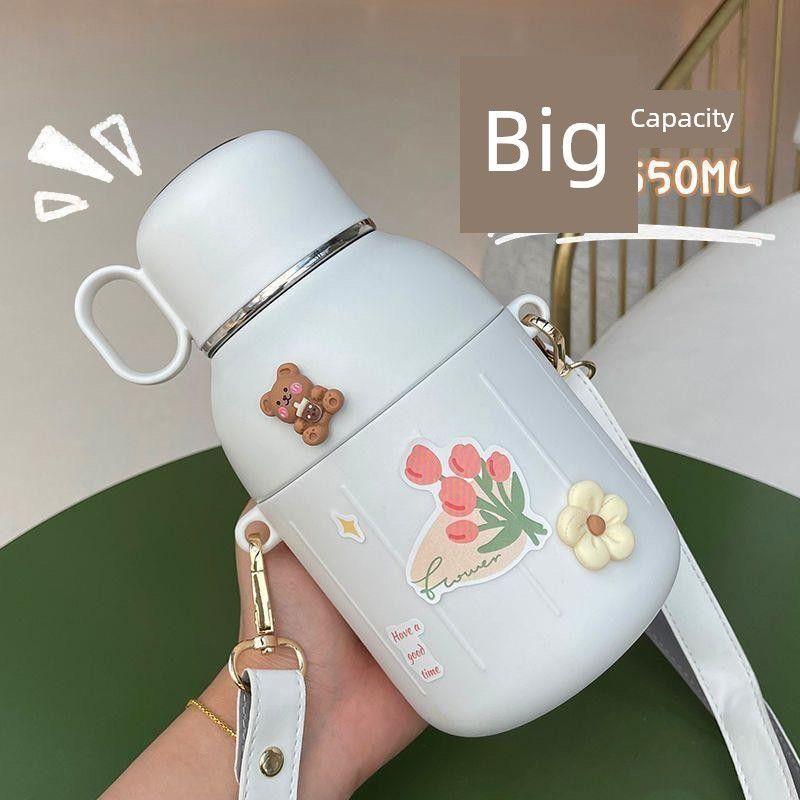 Large Capacity Thermos Cup for Girls, Stylish Water Bottle with Lid, Stainless Steel Big Belly Water Bottle for Children