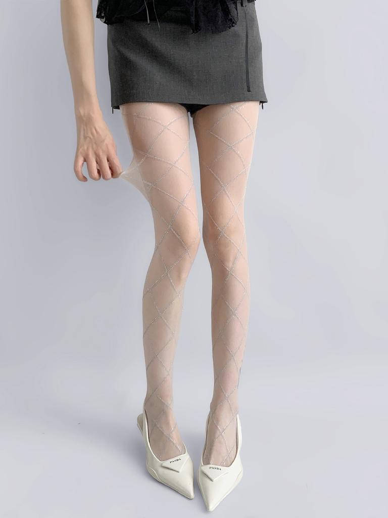 Flash Cross Small Rhombus Stockings Children Ultra-Thin Skin-Penetrating Pantyhose Anti-Hook Silk Sexy Black Silk Legs Pantyhose