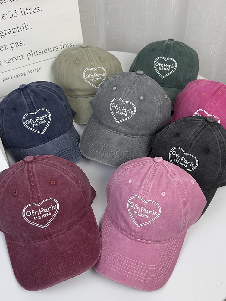 Cotton Baseball Cap For Couples With Heart Embroidery Sunshade Casual Summer Accessory