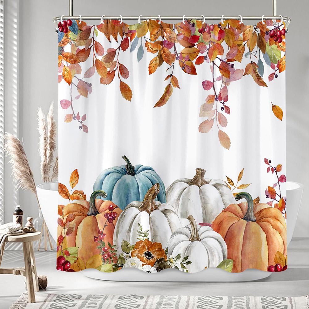 Autumn Leaves Pumpkin Shower Curtain Rustic Farm Truck Animals Thanksgiving Polyester Fabric Shower Curtains Bathroom Decoration