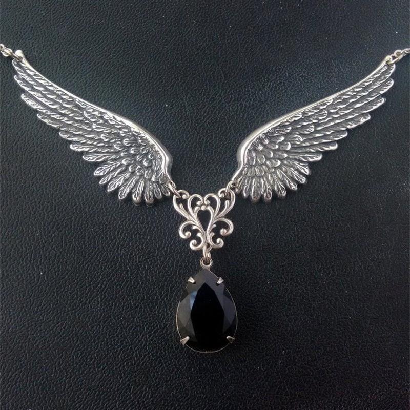 Gothic Angel Wings Necklace With Alloy Cross Chain For Party Wear