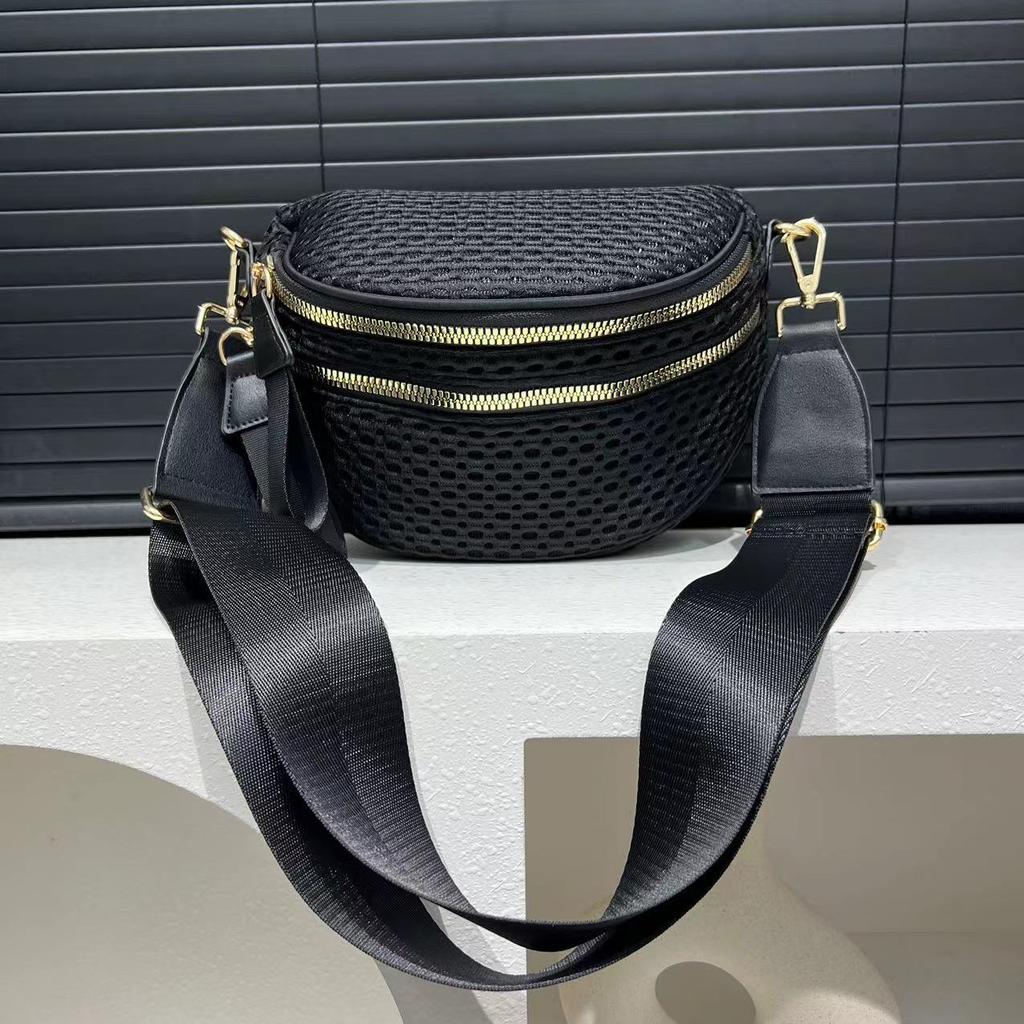 Ladies Mesh Lightweight Messenger Bag Multi-Zipper Casual Versatile Shoulder Handbag