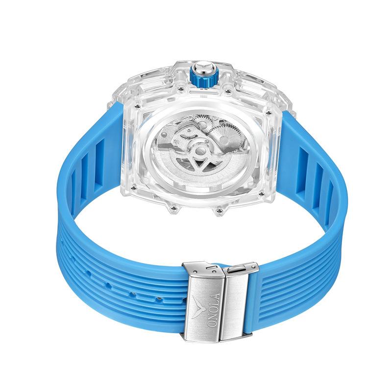 Mote Transparent Shell Ny herreklokke Diamond Automatisk mekanisk klokke menn vanntett tape