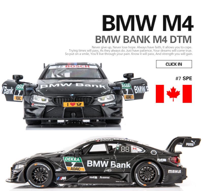 1/32 BMW M4 DTM Racing Car Model Toy Alloy Diecast with Sound Light Pull Back Model Car Collection Toys for Boys Holiday Gifts