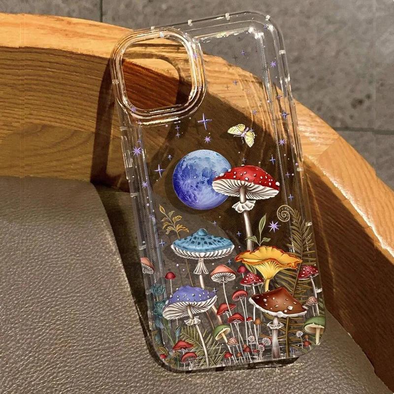 

Прозрачный чехол для телефона с грибным узором в стиле девушки для iPhone 16 15 14 13 12 11 Pro Max XR XS MAX 7 8 PLUS Утолщенная противоударная крышка For iPhone 16Pro Max