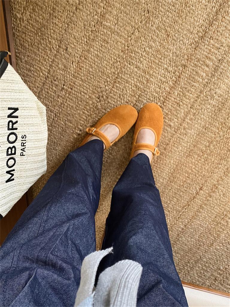 2025 Herbst neue Retro Ein-Wort mit runder Spitze Mary Jane Schuhe Damen vielseitige weiche Sohle flacher Ausschnitt einzelne Schuhe Damen