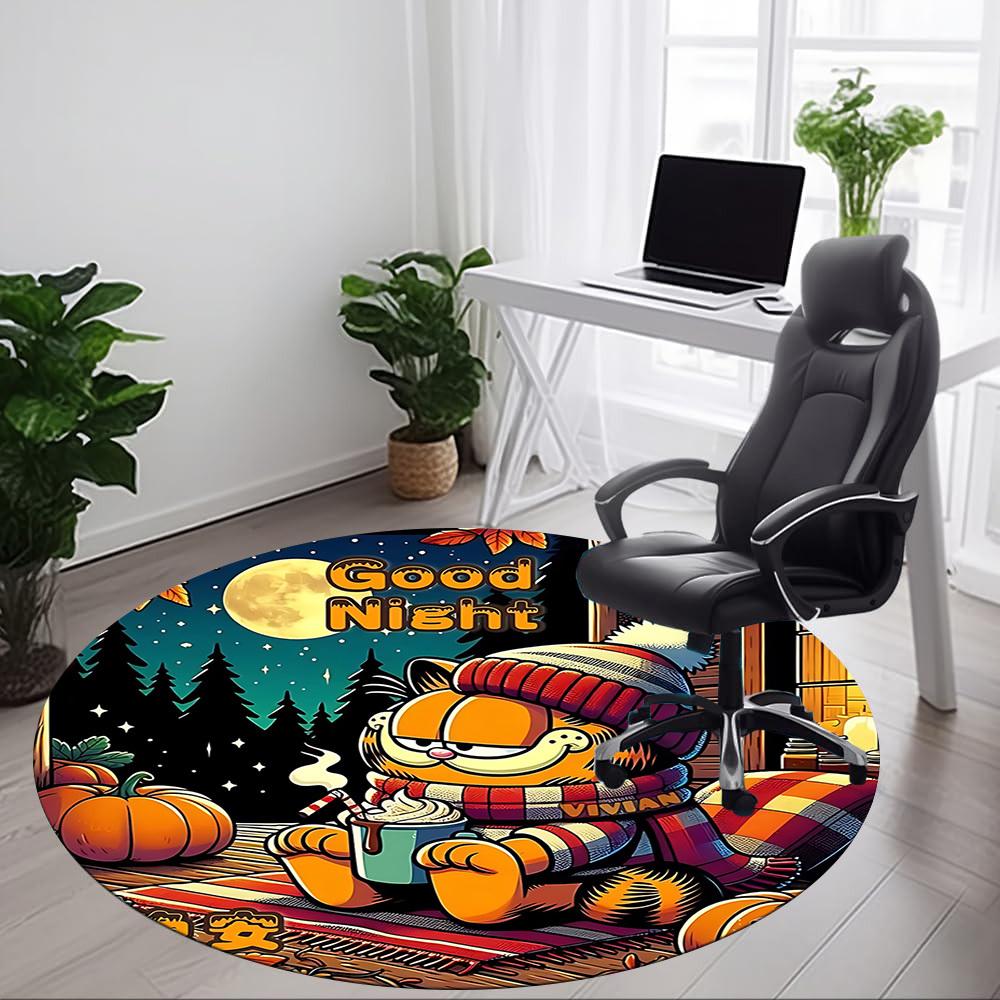 1pc Night Garfield Office Round Area Rug, Under Office Chairs Bedroom Living Room Home Decor a0926020