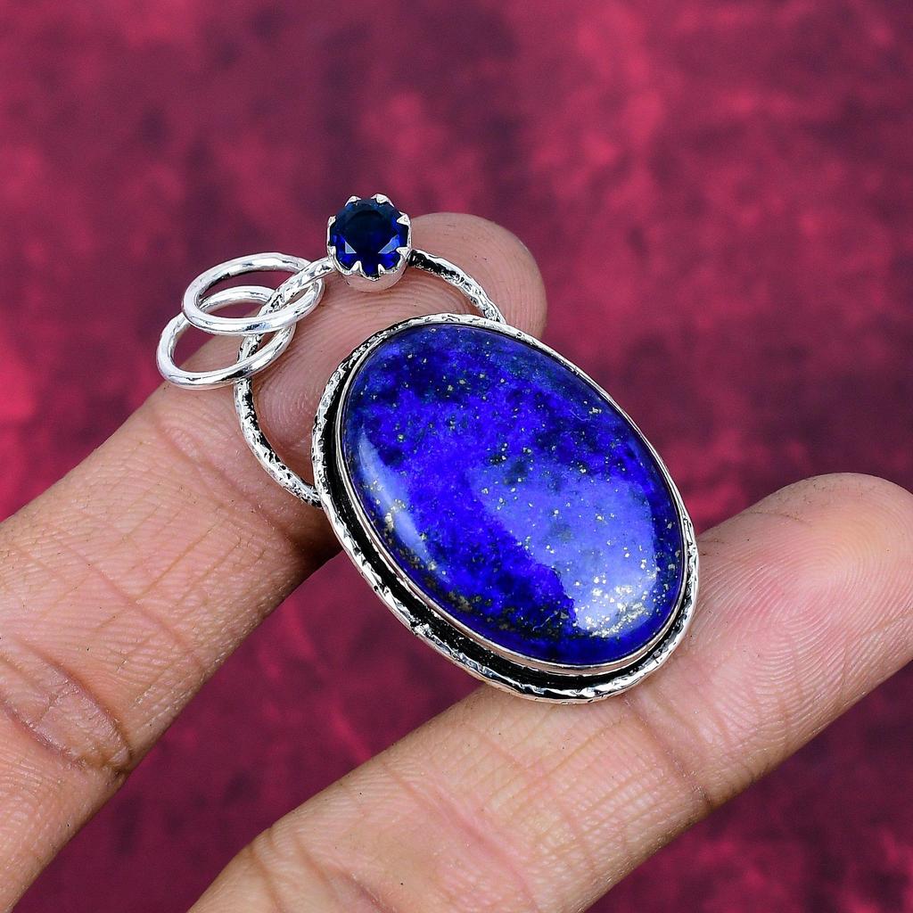 Lapis Lazuli & Blue Topaz Pendant Handmade Gemstone Jewelry, 925 Solid Sterling Silver Pendant ,Unique Design Jewelry Pendant