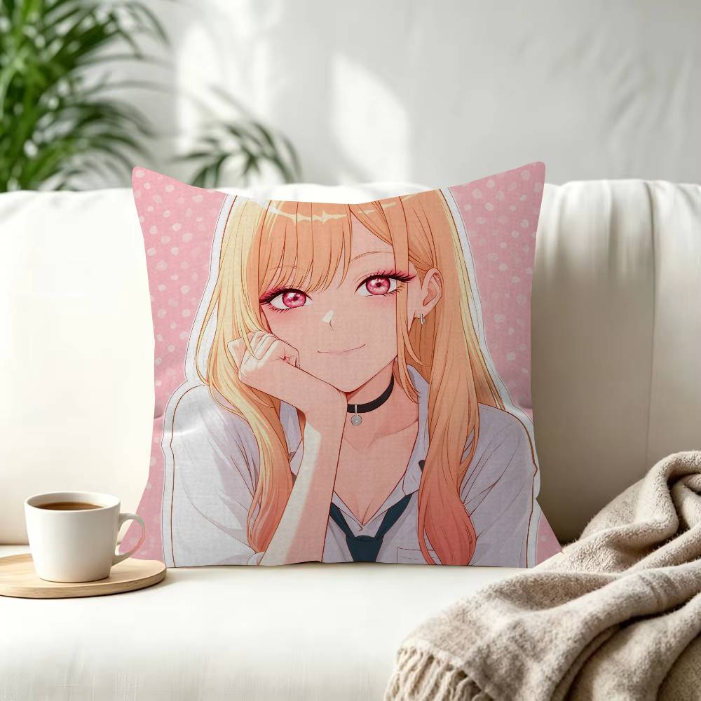 Kwaii Anime MMarin Kitagawa Decorative Polyester Throw Pillow Cover Square Suitable for Home Office Coffee Shop Decor