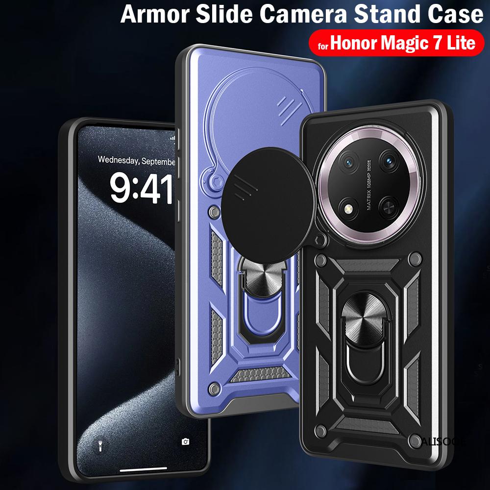 For Honor Magic 7 Lite 5G Case Slide Camera Ring Holder Shockproof Phone Cover for Honor Magic7 Lite Armor Fundas