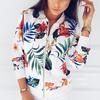 Casual Women Flower Floral Print Long Sleeve Autumn Zip Coat Jacket Outwear