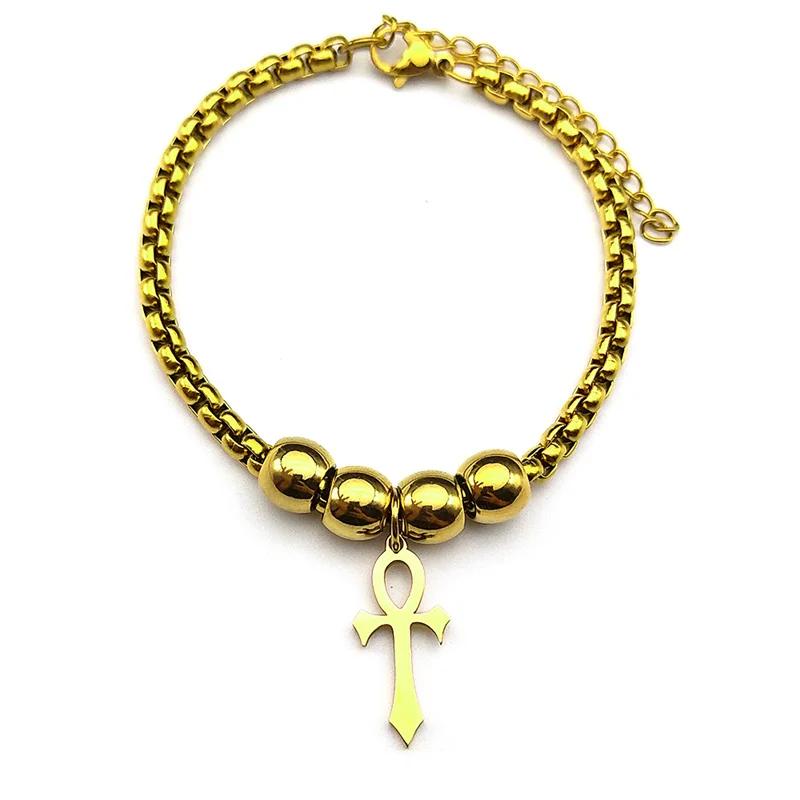 Bracelet Vintage Charm Amulet Talisman Ankh Cross Men Women Stainless Steel Egypt Egyptian Key Life Religious Jewelry Gift Hip Hop Rock Goth Gothic