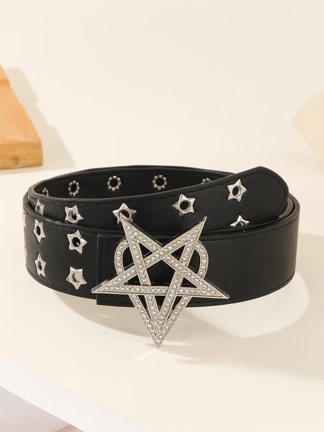 

Motorcycle Belt Electroplated Rhinestone Belt Belt American For Casual Wear Fashion Shows Parties чёрный