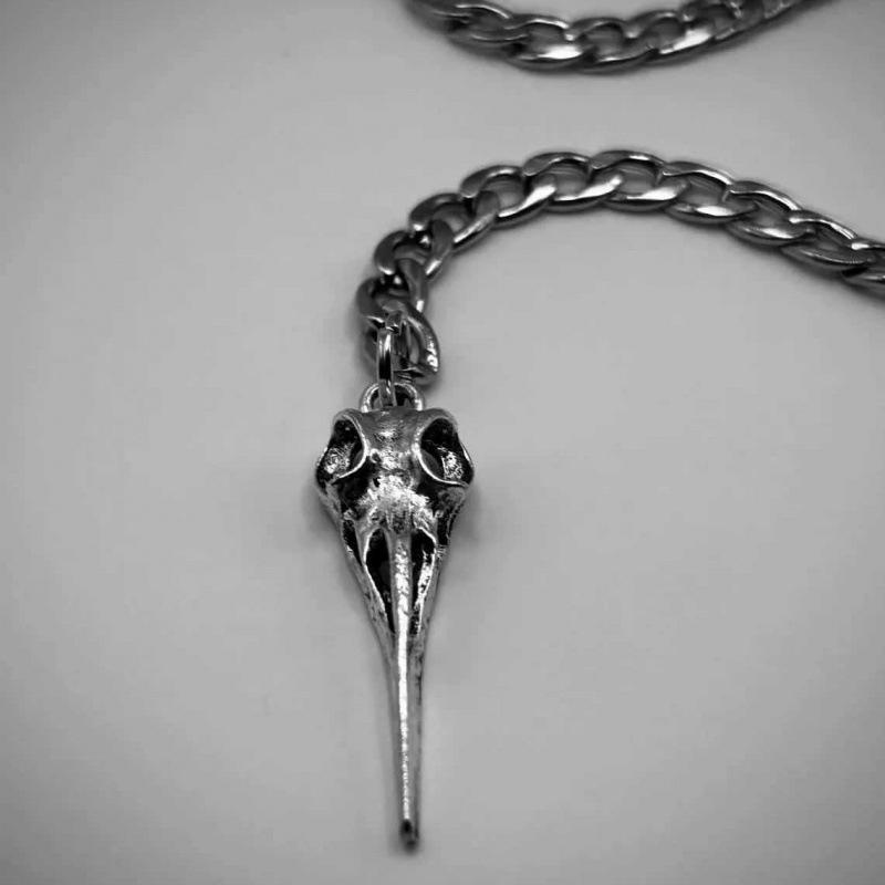 Raven Skull Stainless Steel Cuban Link Necklace with O-ring Pendant