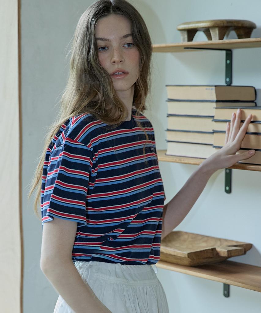 Opeundoeoseutyudio Stripe Half Top Navy