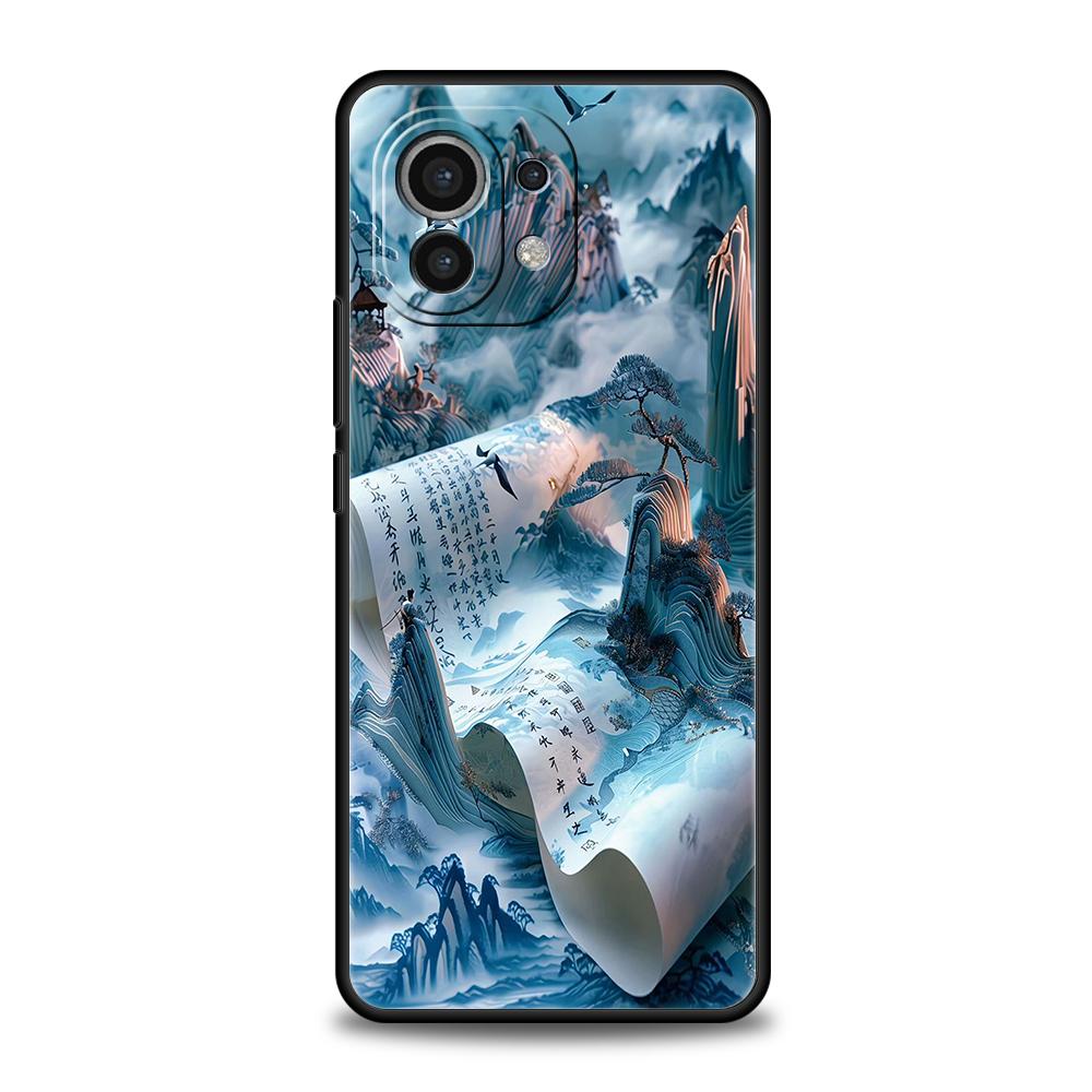Phone Case Cover for Xiaomi Poco F7 F6 F5 F4 F3 X7 X6 X5 X4 X3 NFC M4 C51 C55 GT Pro 5G Soft TPU Chinese Architecture Landscape