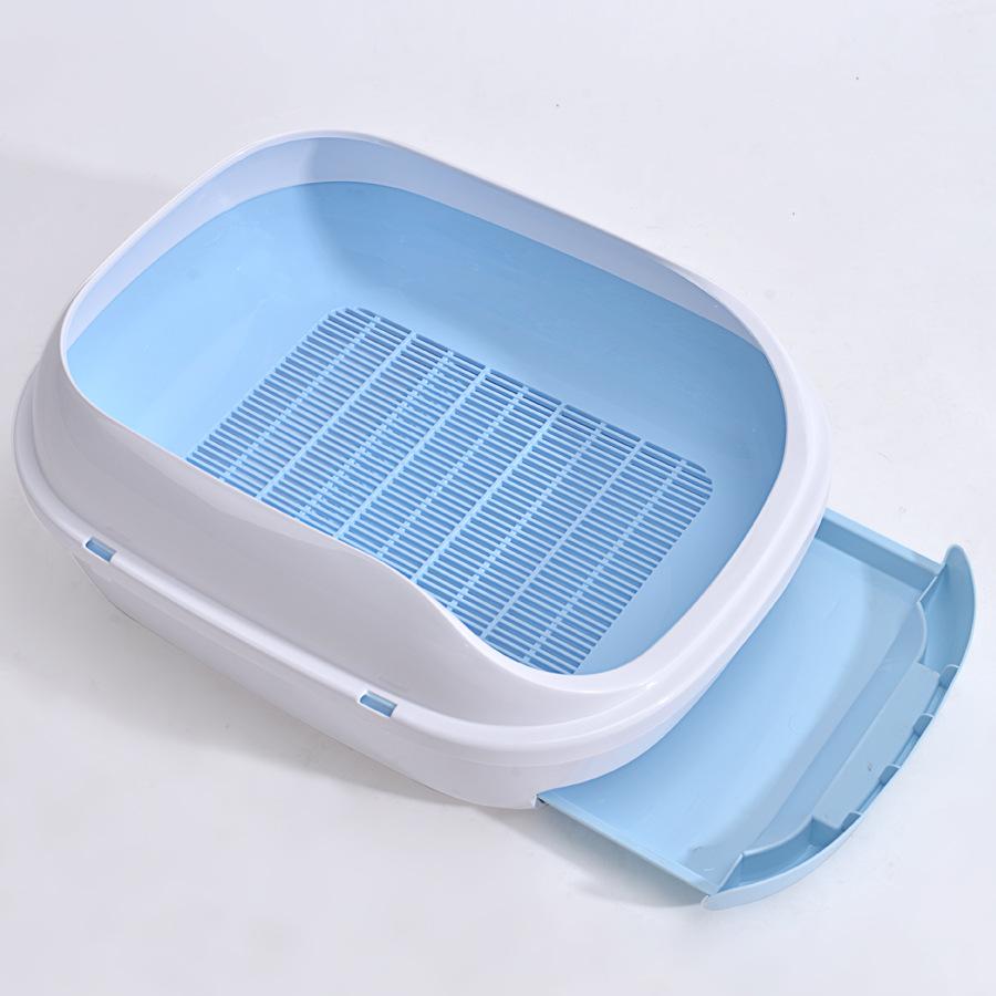 Semi-Enclosed Double-Layer Drawer Cat Litter Box, Large Grid Toilet for Active Cats, Anti-Tracking Odor Control Easy Clean