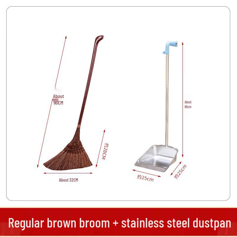 Palm Bristle Broom and Stainless Steel Dustpan Set