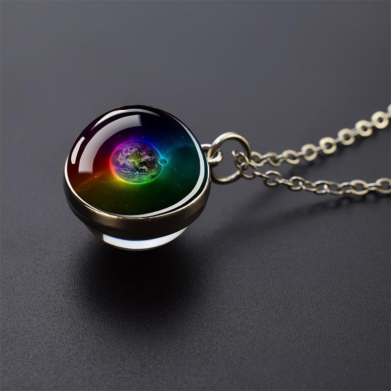 Solar System Galaxy Nebula Necklace Double Sided Time Gem Glass Ball Necklace