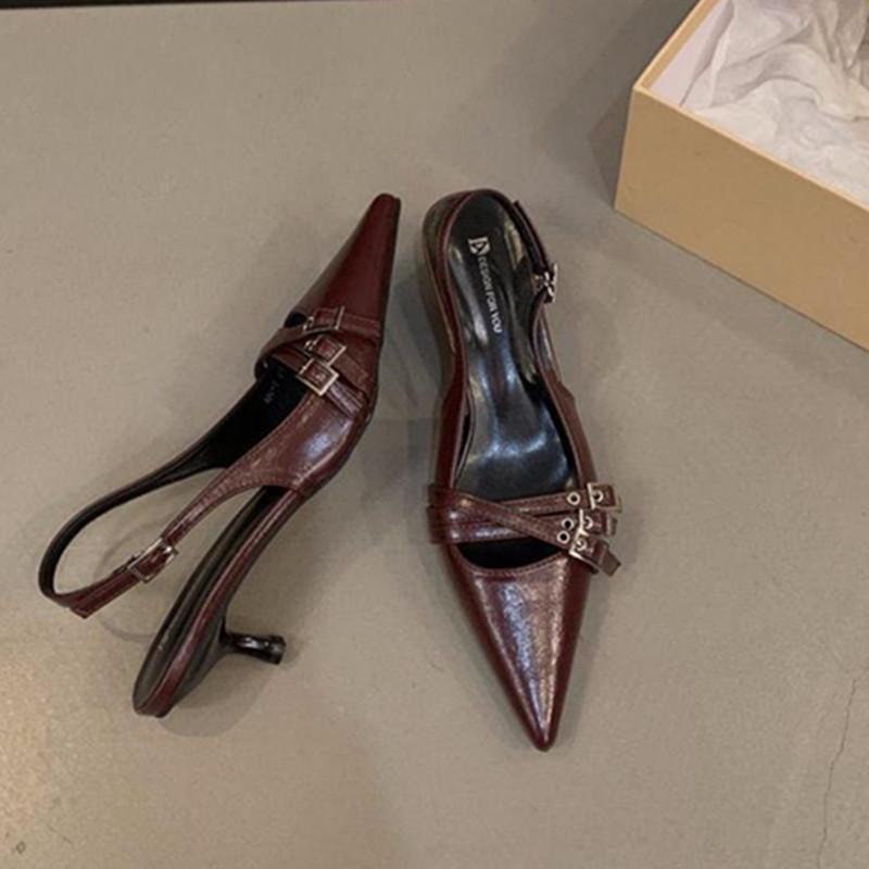 

Весенняя и летняя обувь больших размеров Босоножки на высоком каблуке, остроносые туфли на тонком каблуке и женская обувь 41 бордовый