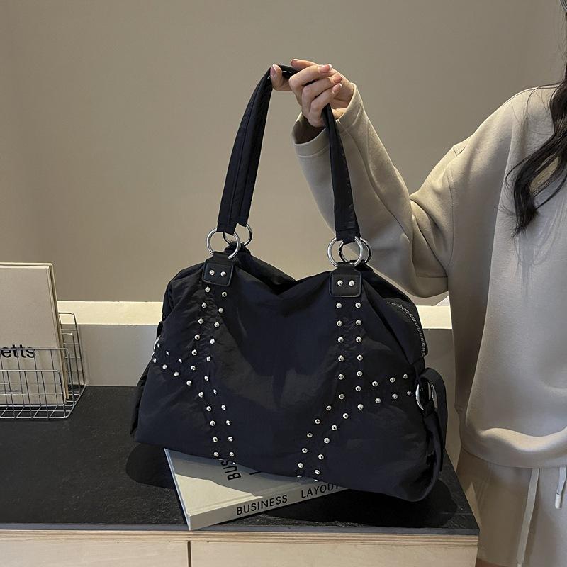 Rivet Tote Bag, Large Capacity Women's Nylon Shoulder Bag, Commuting High-end Sense, Niche Versatile Armpit Bag
