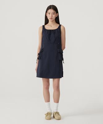 Covernat Woman Shirred Cargo Sleeveless Dress Navy