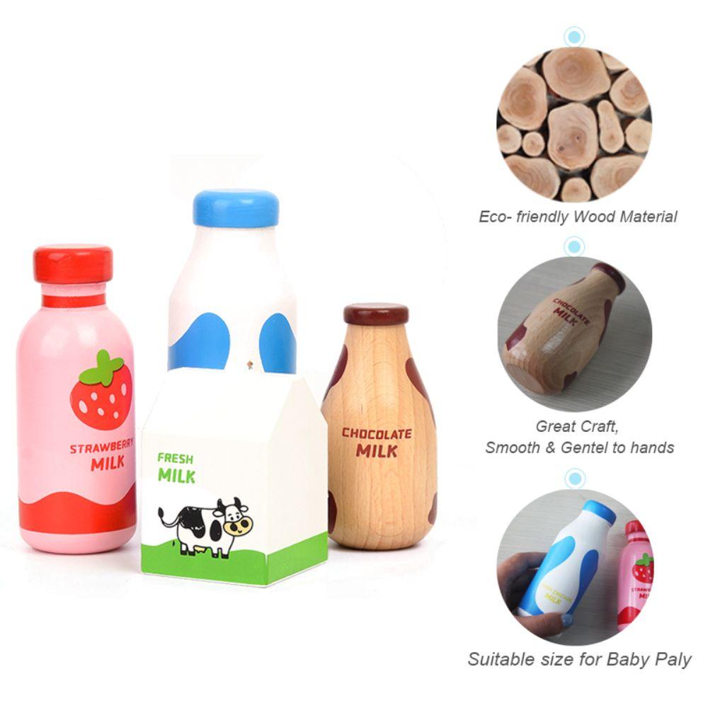 Pretend Play Drink Bottle Toy Imitation Game Wooden Milk Drink Kitchen Food Toys Children Gift