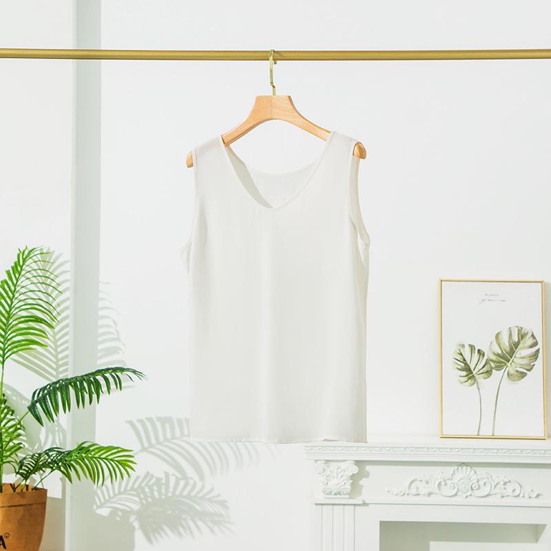 Summer Sand-Washed Double Crepe Silk V-Neck Vest - Women's Solid Casual Wear