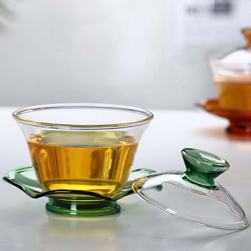 Colored Heat-resistant Glass Cover Bowl Tea Cup Chinese Tea Cups Gaiwan Teapot Gaiwan for Travel Tureen Gai Wan Puer Set Mugs