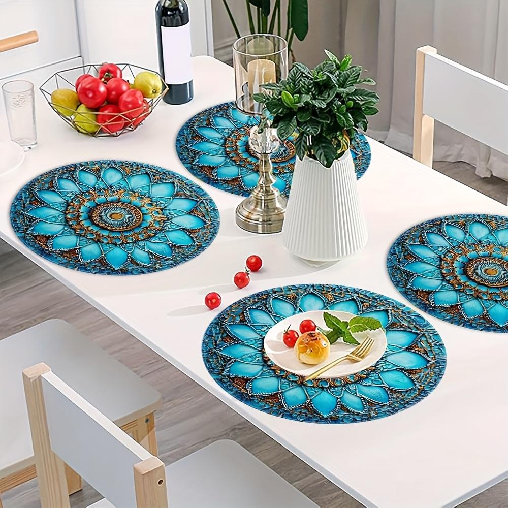 4-Piece European Vintage Blue and Gold Placemat Set Banquet Table Decor Accessories Holiday Gathering Restaurant Decor