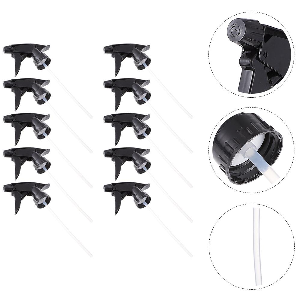 10 PCS Spray Bottle Nozzle Trigger Nozzles Plastic Heads Sprayer Black Top Replacement Watering Paint Jacket Mist